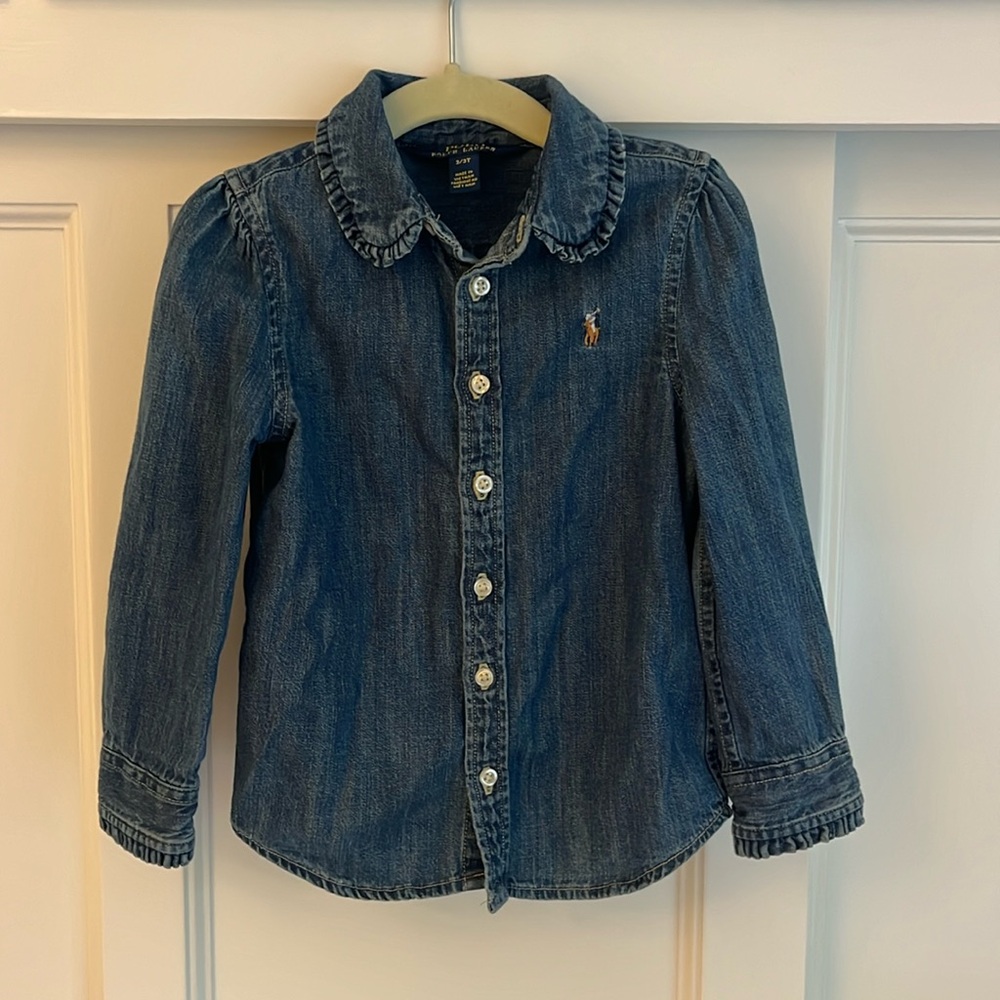 Ralph Lauren Denim Puff Sleeve Button Down Collared Shirt